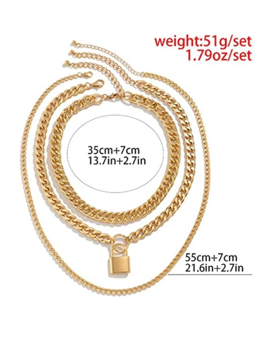 3PC Chunky Cuban Link Necklace Set Punk Layered Chain Choker for Women